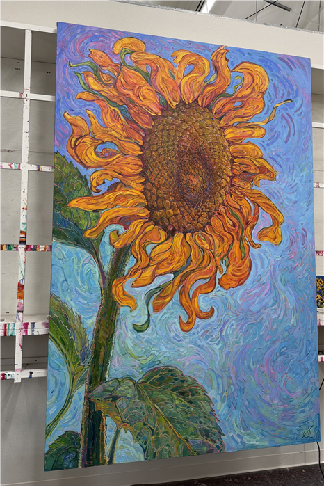 "The Sunflower" Erin Hanson's largest sunflower painting for eclectic art collectors.