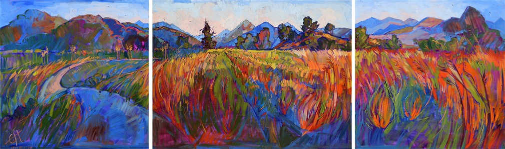 Painting Scarlet Grass in Triptych