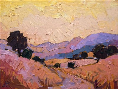 California warm sunset light, landscape oil painting by modern artist Erin Hanson Painting Setting Light