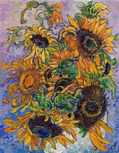 Painting Sunflowers in White Vase