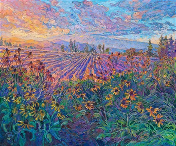 Original oil painting of Oregon landscape by American impressionist Erin Hanson. Painting Northwestern Golds