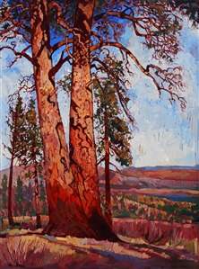 Zion high plateau landscape painting, by modern adventurer and painter Erin Hanson Painting Pine Shadows