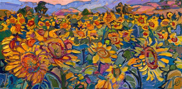 France sunflower fields painting by modern impressionist painter Erin Hanson Painting Fields of France