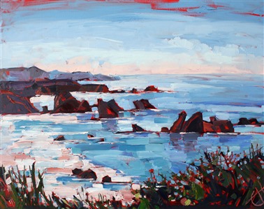 Rocky California coast oil painting by Erin Hanson Painting Rocky Coast
