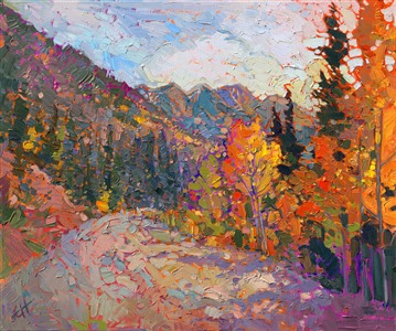 Impressionistic landscape painting of Utah National Park, by Erin Hanson Painting Utah Trail