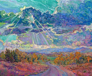 God light sun rays breaking through the clouds -- original oil painting by Open Impressionist painter Erin Hanson Painting Amazing Grace