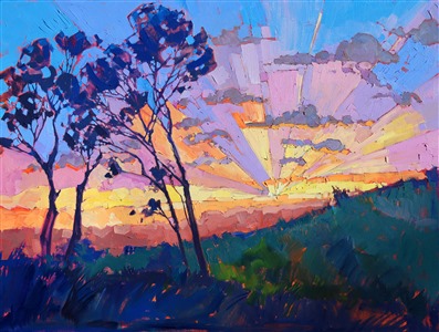 Eucalyptus sun rays painted in abstract color by modern expressionist Erin Hanson Painting Eucalyptus Rays