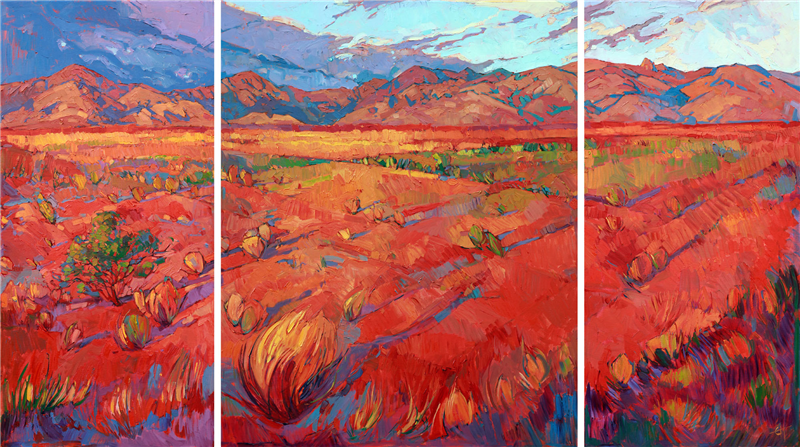 Large triptych original oil painting with loose brushstrokes by Erin Hanson