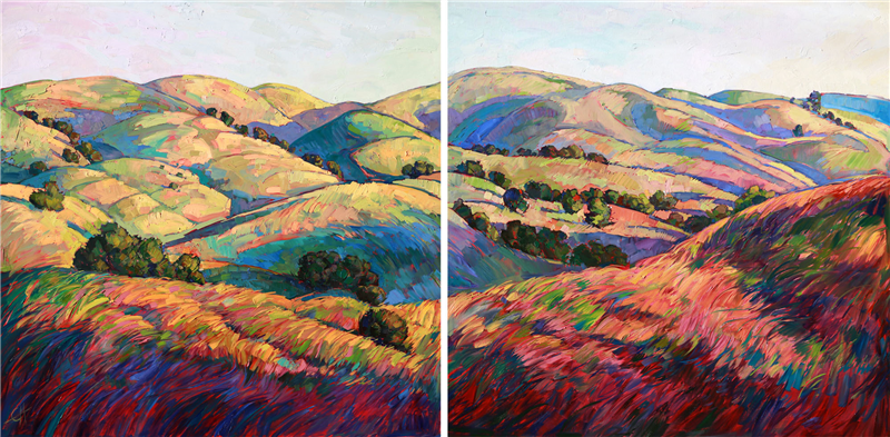 Giant oil painting on two panels, by California impressionist Erin Hanson