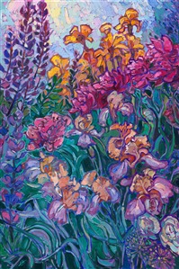 Impressionism painting of irises and peonies, original oil painting by local artist Erin Hanson Painting Irises and Peonies