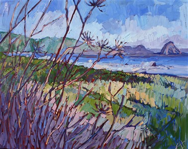 California seascape in impressionist oils, by artist Erin Hanson Painting Ocean Grasses