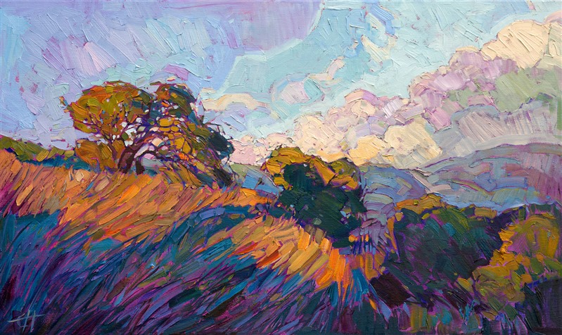 Abstract impressionism landscape painting of California wine country, by Erin Hanson