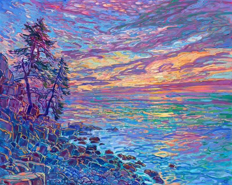 Sunrise artwork Acadia National Park painting by American impressionist Erin Hanson