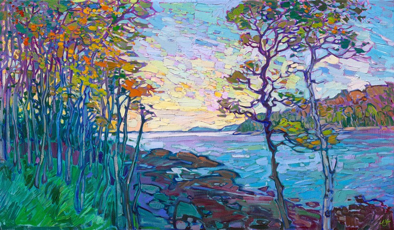 Painting of Acadia national park in Maine, by American impressionism painter Erin Hanson.