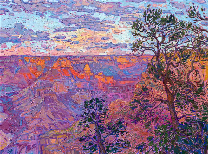 Painting of the Grand Canyon in the style of van Gogh Birger Sandzen, by American impressionist oil painter Erin Hanson.