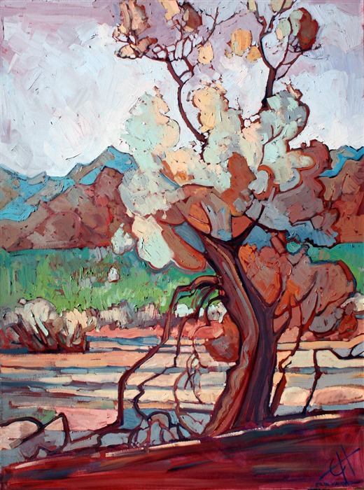 Smoke tree oil painting by desert artist and adventurer Erin Hanson