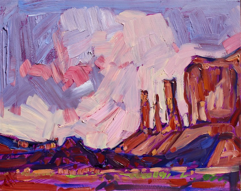 Autumn tones of Arches National Park are captured in thick oil paint by artist Erin Hanson.