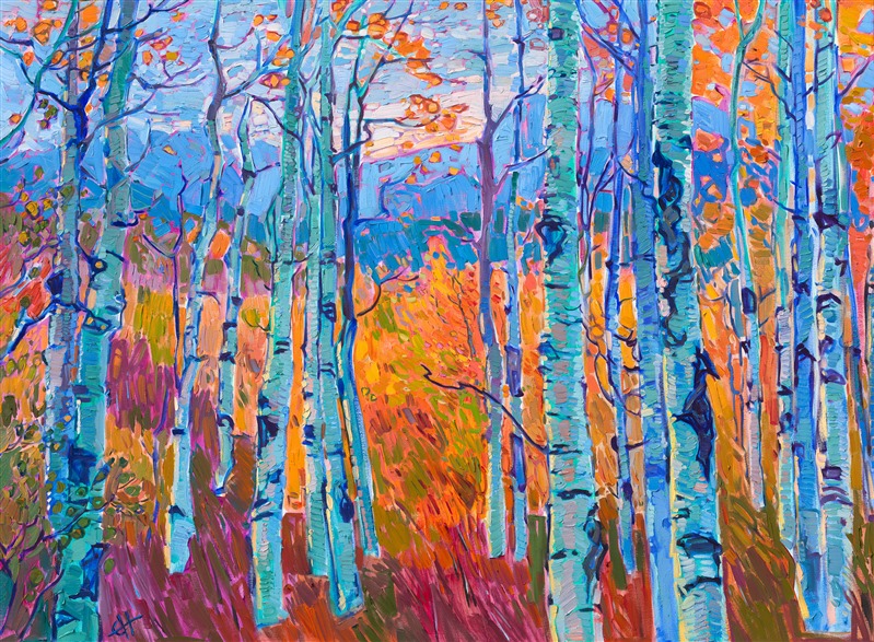 Cedar Breaks National Park southern Utah aspen trees fall foliage landscape oil painting for sale by impressionism painter Erin Hanson