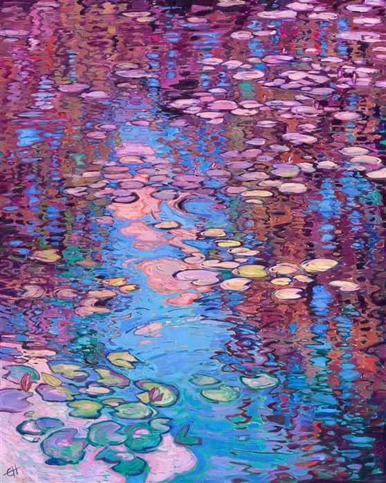 Erin Hanson water lily painting inspired by Monet&amp;#39;s garden in Giverny, France