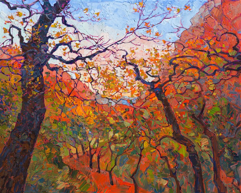 Zion National Park captured in thick, textured oils, by landscape artist Erin Hanson