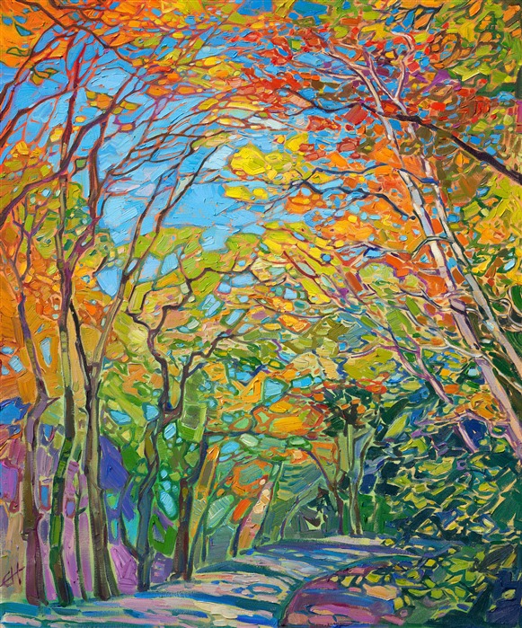 Autumn color oil painting of fall trees in Blue Ridge Mountains landscape artwork.