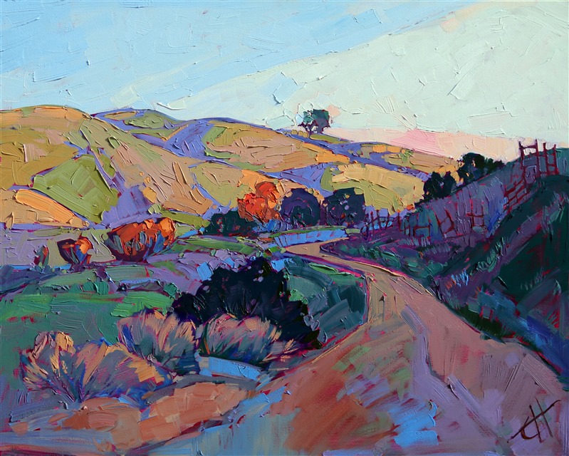 Paso Robles dawn light original oil painting in alla prima, by Erin Hanson