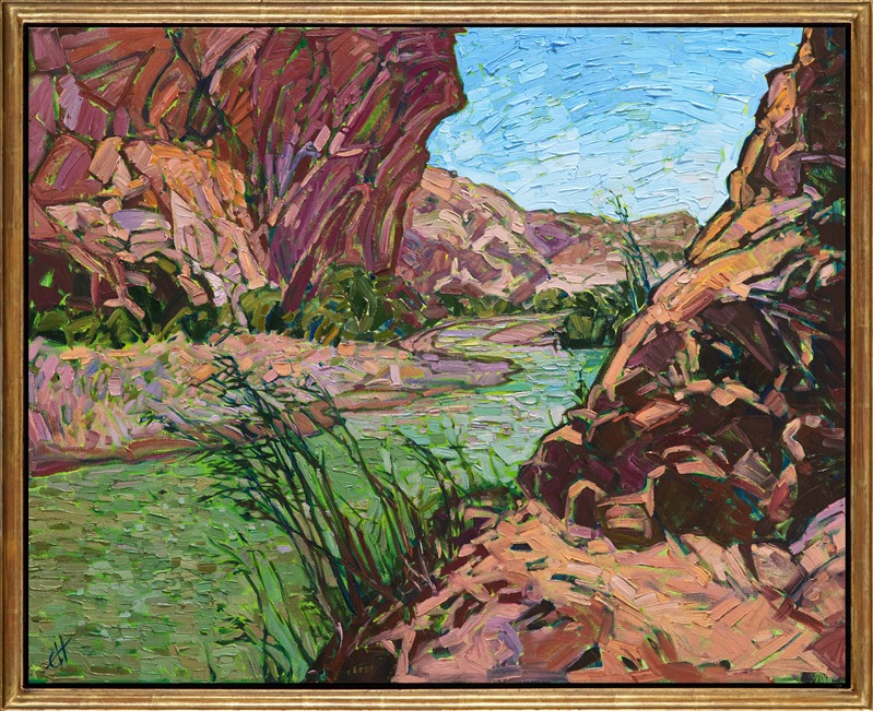 Gold framed oil painting of Big Bend by Erin Hanson