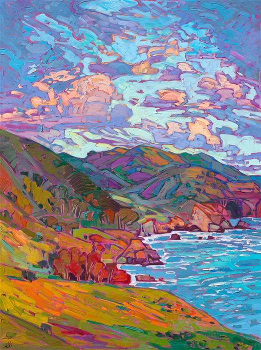 Bixby Bridge - Highway 1 landscape oil painting by modern impressionist Erin Hanson