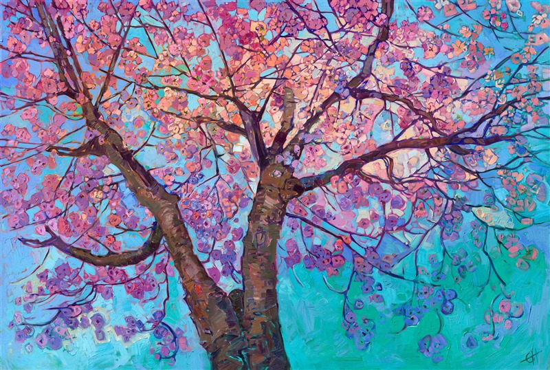 Modern impressionist expressionism painting of cherry blossom