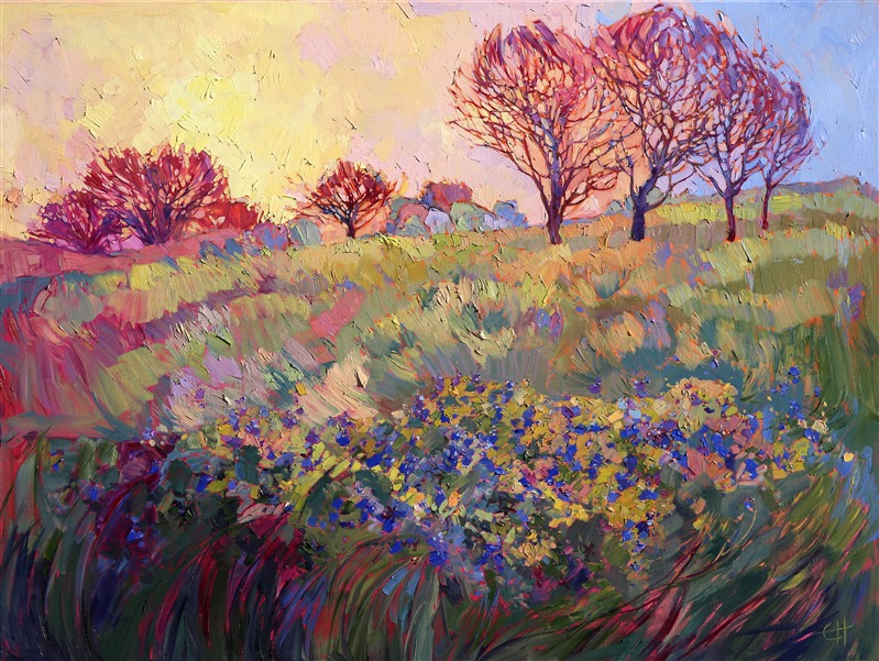 Texas Bluebonnets original oil painting Fredericksburg landscape, by Erin Hanson