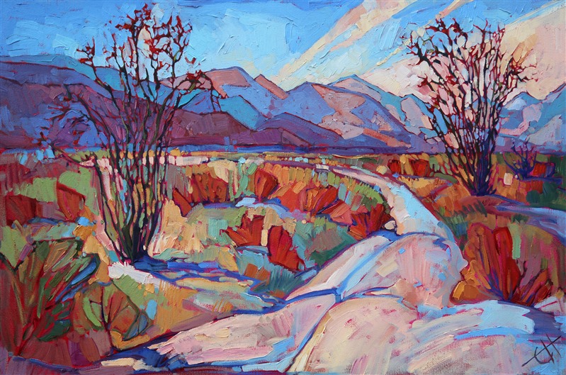 Cubism impressionism oil painting of Borrego Springs, by pioneering artist Erin Hanson