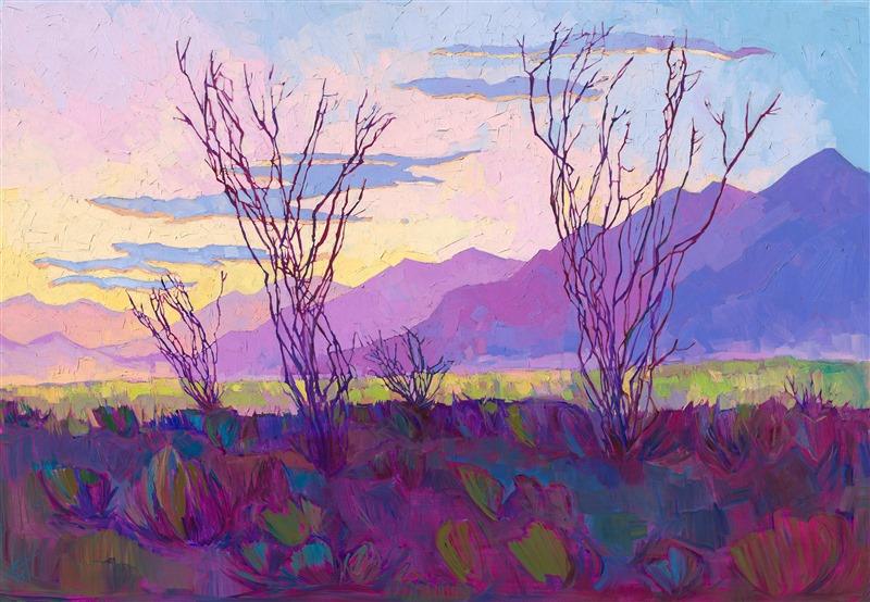 Abstract impressionism landscape art, Erin Hanson original oil painting of Southwest desert abstract expressionist painting.