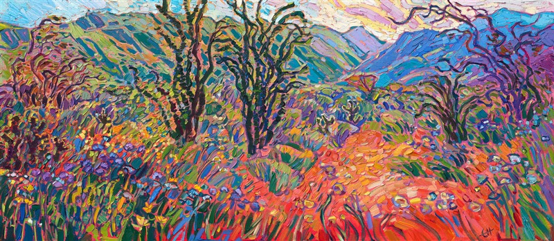 Borrego Springs original oil painting landscape artwork of desert superbloom, by Erin Hanson.