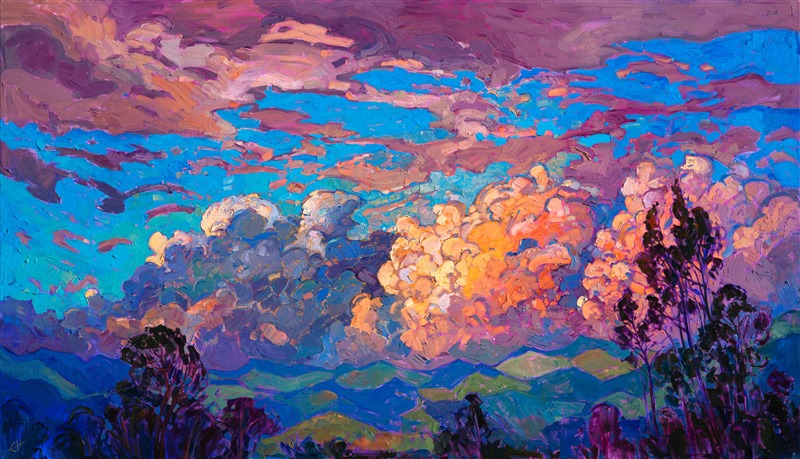 Modern impressionism oil painting of San Diego Clouds, by American Impressionist Erin Hanson.