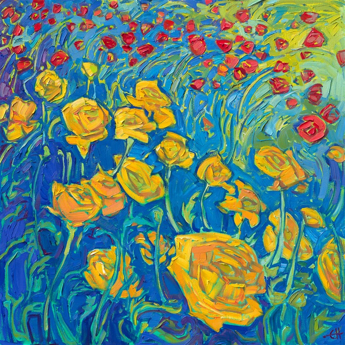 Buttercups oil painting by modern impressionist painter Erin Hanson.