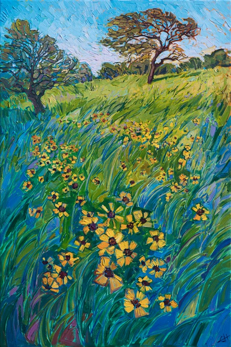 Texas wildflowers original oil painting by modern impressionist painter Erin Hanson.