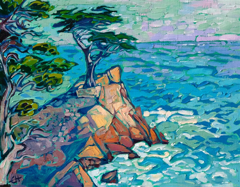 Carmel Lone Cypress oil painting by modern landscape painter impressionist Erin Hanson