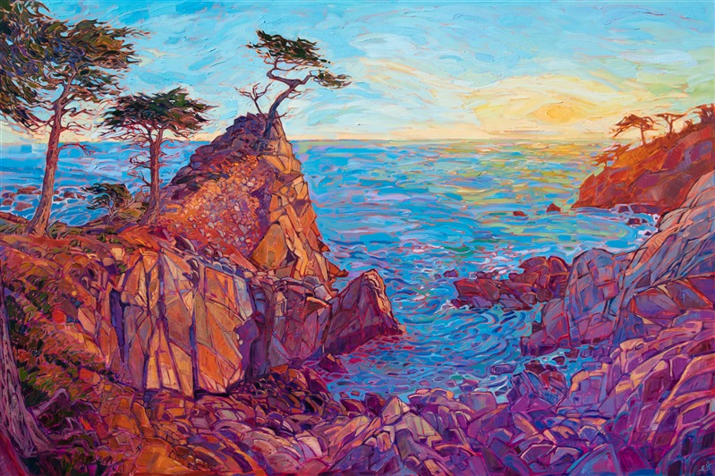 Lone Cypress impressionist artwork original oil painting for sale