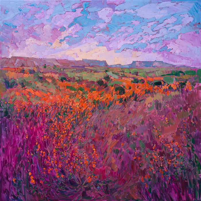 Utah wildflowers oil painting in a contemporary painterly style, by Erin Hanson.