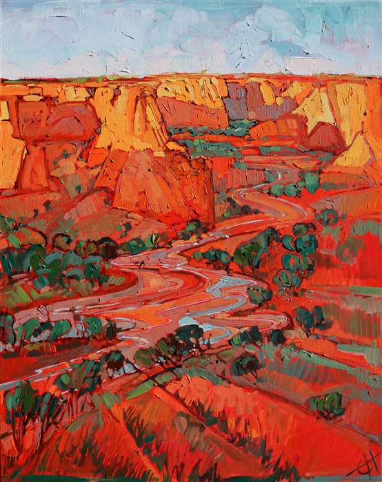 Canyon de Chelly desert landscape painting of Arizona red rock, by Open Impressionist Erin Hanson