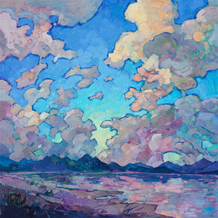 Modern expressionism landscape dramatic clouds oil painting by Erin Hanson