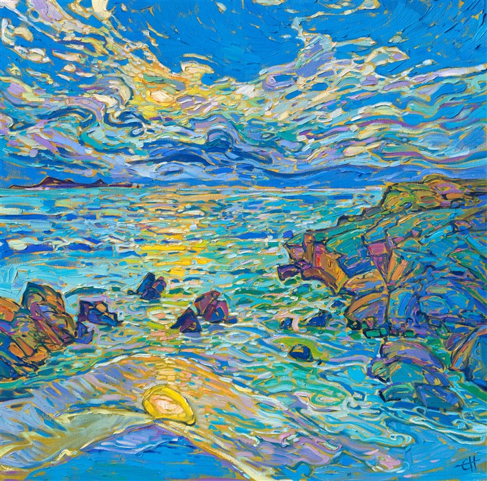 Open Impressionism painting by Erin Hanson, impressionist landscape of Pebble Beach, California.