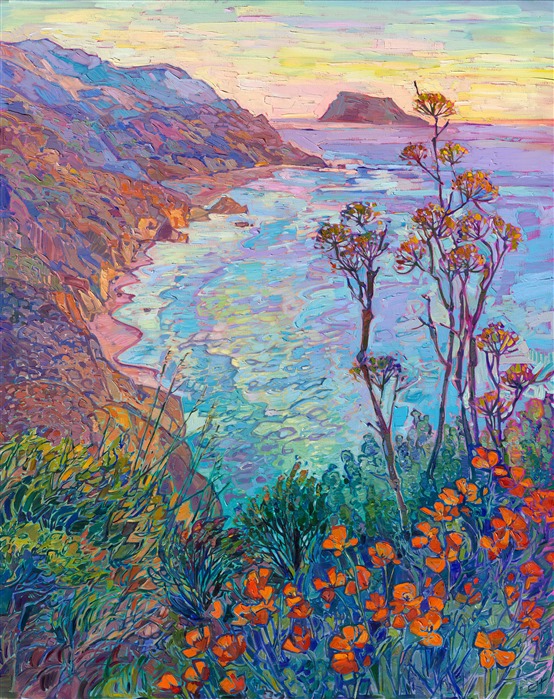 Modern impressionism painting of California coast Highway 1 Big Sur colorful painting by Erin Hanson