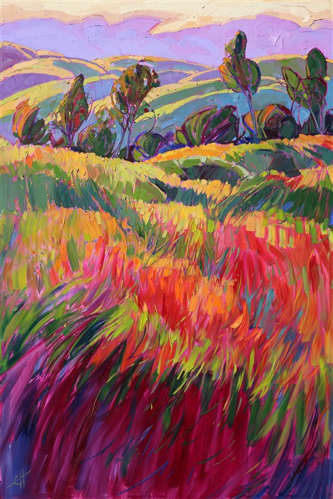 Vibrant oil paints create an expressive painting of Paso Robles landscape, by Erin Hanson