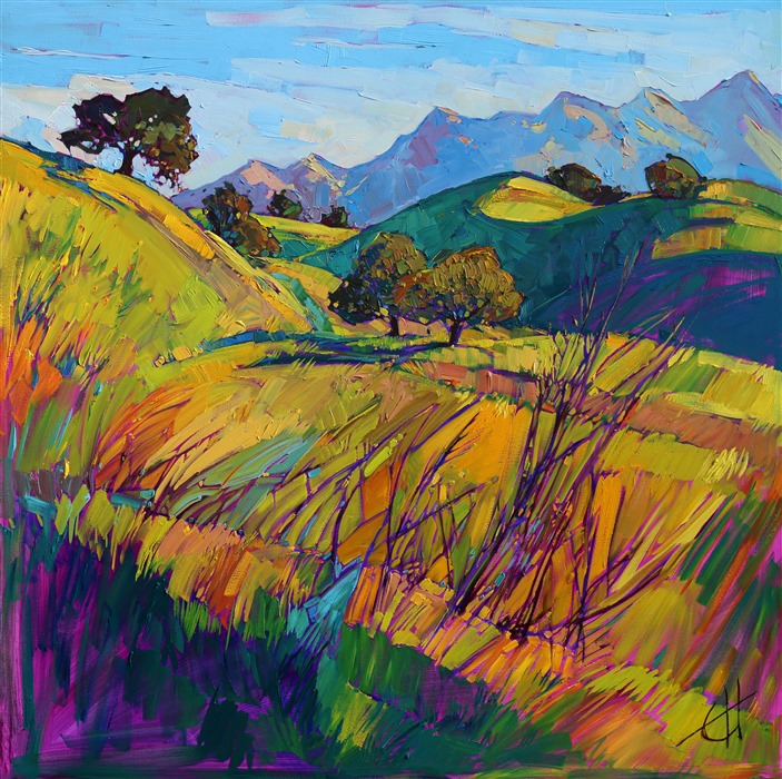 Bold expressionism landscape artwork by modern oil painter Erin Hanson