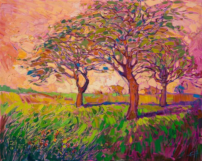 Coral Dawn, original oil painting in a contemporary impressionist style, by Erin Hanson.