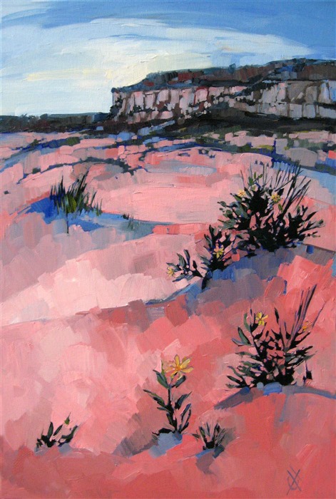 Coral Pink Scrub, original oil painting by Erin Hanson