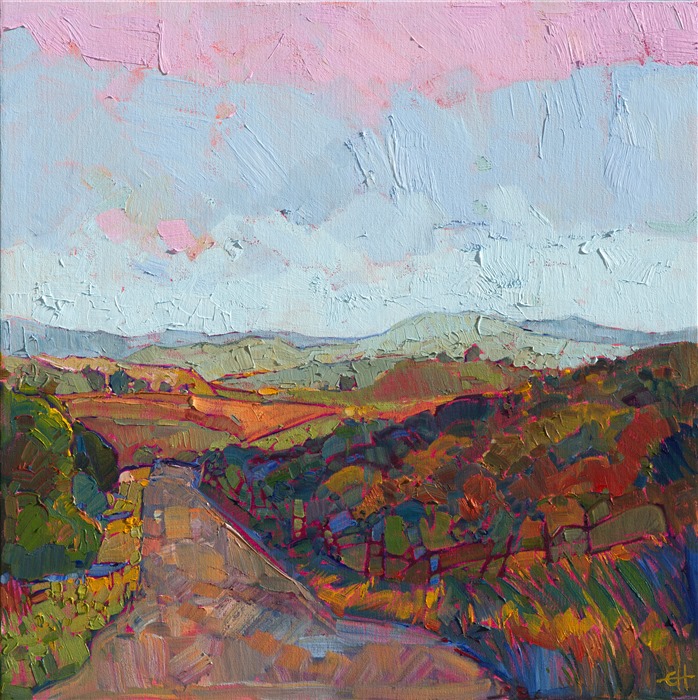 Paso Robles country road oil painting landscape by impressionist artist Erin Hanson