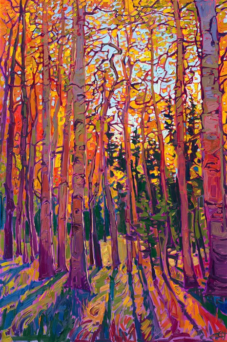 Aspen tree fall colors impressionism oil painting for sale by Erin Hanson