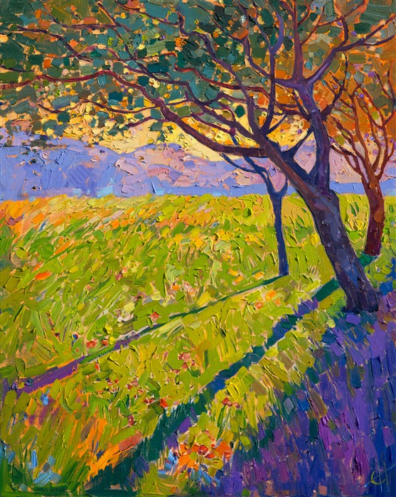 Crystal light mosaic oil painting landscape by California artist Erin Hanson